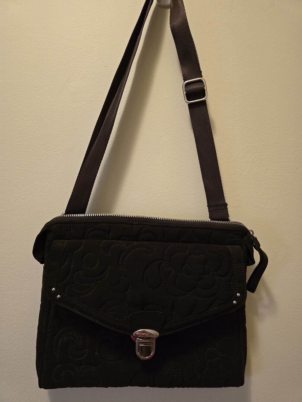 Vera Bradley Classic Espresso Microfiber Pushlock Crossbody Bag